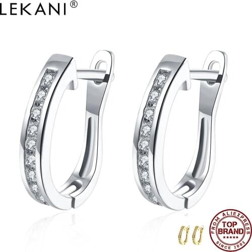 LEKANI Hoop Earrings For Women 2 Colors Inlaid Cubic Zircon Copper Earring Female Fashion Jewelry Elegant And Sophisticated Gift