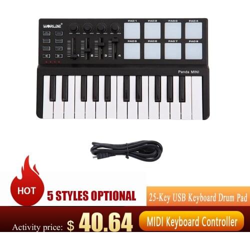 Worlde Panda MIDI Controller Portable Mini midi keyboard 25-Key USB Keyboard Drum Pad Professional controlador midi keyboard hot