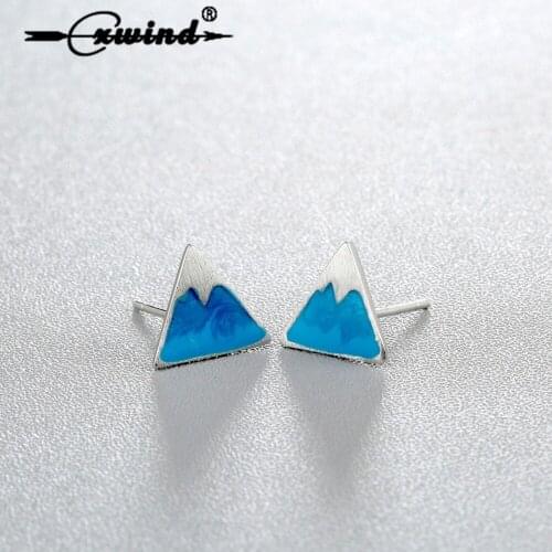 Fashion Creative Blue Triangle Iceberg Shape Earrings for Women Ear Lovely Gemetric Stud Earring for Girl Valentine Gift Jewelry