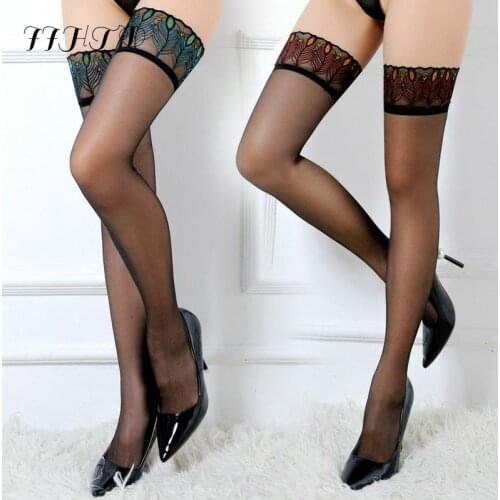 Fashion sexy solid color womens ladies lace ultra-thin transparent long stockings holding Ups thigh high stockings