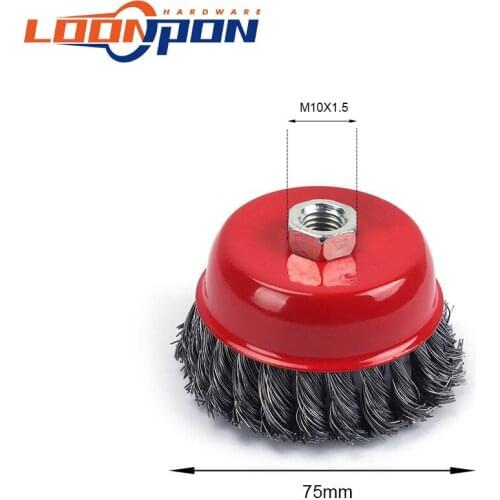 3/4" Twisted Wire Wheel Brush Set M10/M14 with Screws Bowl Type for Metal Polishing Cleaning Removing Paint Rust Corrosiont