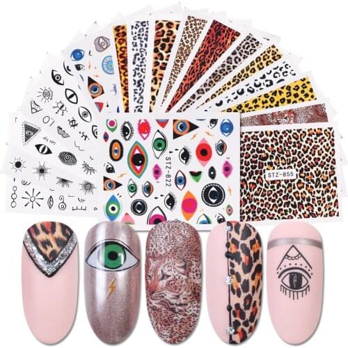 1pcs Cute Eyes Designs Leopard Nail Stickers Water Transfer Decals Nail Art Decorations Manicure Adhesive Wraps Foil Slider