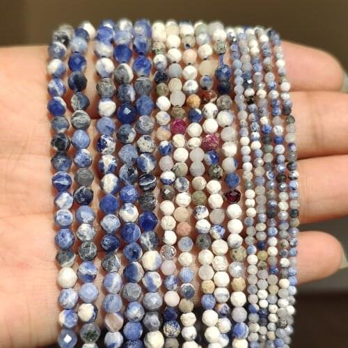 Natural Faceted New Blue Sodalite Beads Round Loose Bead For Jewelry Making 15" 2/3/4mm DIY Bracelets Pendant Necklace wholesale