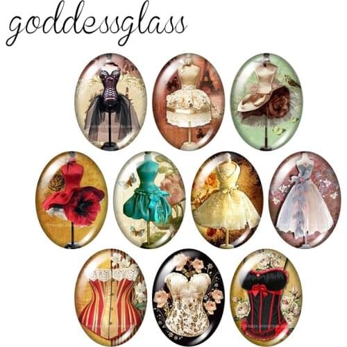 New Beauty Vintage Lady dress 10pcs 13x18mm/18x25mm/30x40mm Oval photo glass cabochon demo flat back Making findings TB0048
