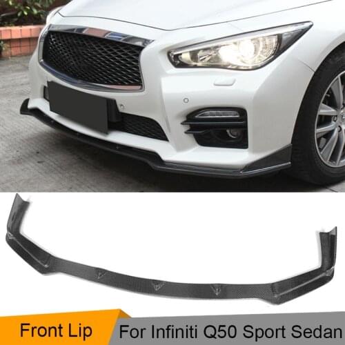 Car Front Bumper Lip Chin Spoiler for Infiniti Q50 Sport Sedan 4 Door 2013-2017 Carbon Fiber Front Bumper Lip Apron Black FRP PU