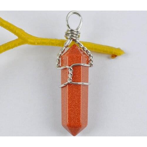 Natural Gold Sandstone Lucky Point GEM Pendant Wire Wrapping Jewelry S1229