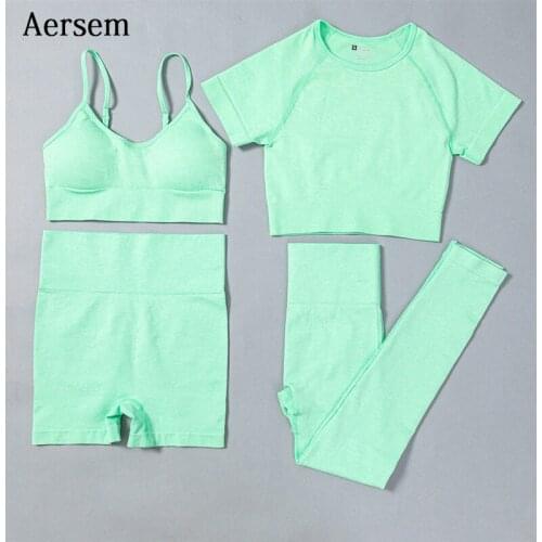 Aersem Casual Women Sports Set Sexy Seamless Crop Top Shorts Pants Yoga Set Gym Jogger Workout Suit for Girls High Elastic 2020