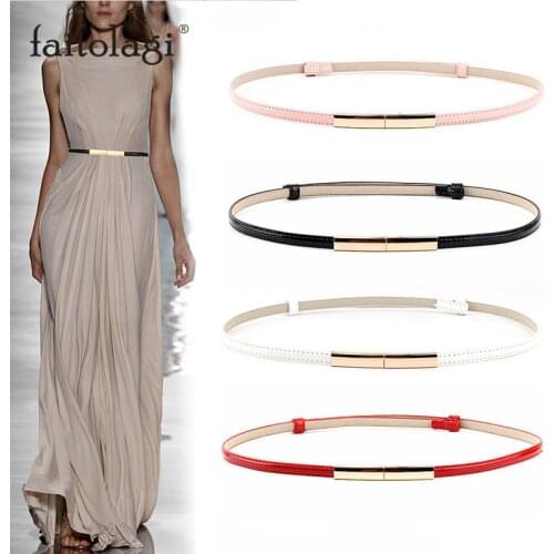 Elastic Slim Ladies Dress Waist Belt Adjustable Leather Women Belt Gold Buckle Black White Blue Skinny Female Belt pasek damski