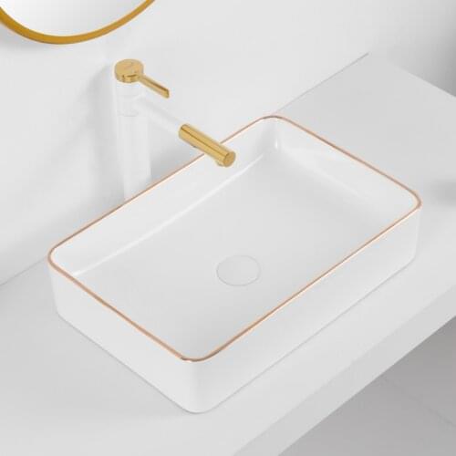Rose Gold with White Ceramic Wash Basin Above Counter Basin with Pull Faucet Bathroom Sink Bowls Toilet Toiletries Wash Basins