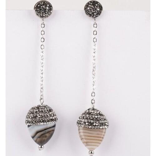 Tear drop brown blue hot pink orange lace patten onyx translucent stone pave rhinestone pendant charm dangle earring for women