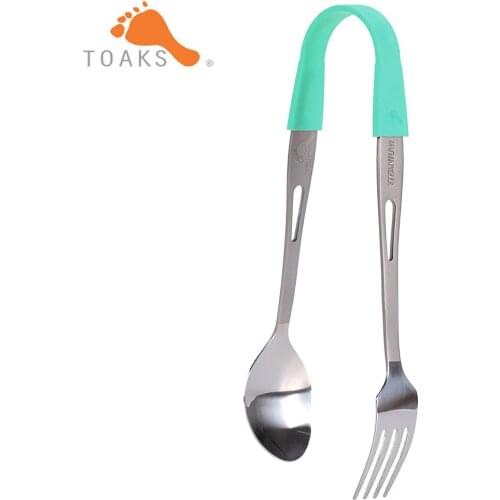TOAKS Titanium Spoon and Fork with Clip Connector 2PCS Cutlery Set For Outdoor Camping Picnic Dual-Use Tableware SLV-15