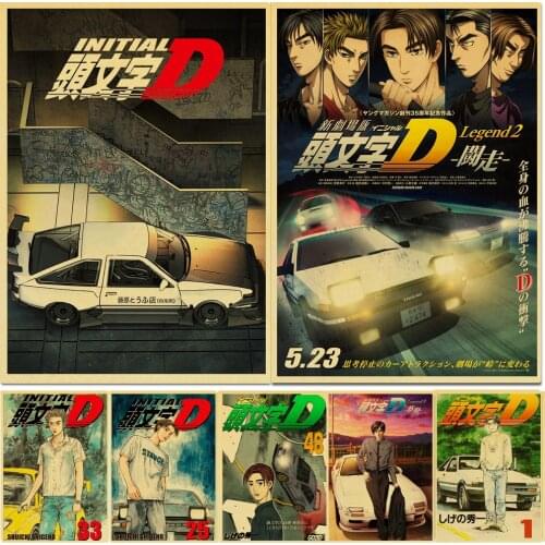 Vintage Initial D Japanese anime Posters HD Poster Kraft Paper Home Decor Study Bedroom Bar Cafe Wall Paintings
