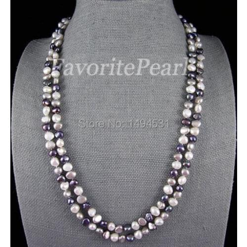 Pearl Necklace Long Pearl Jewelry 48 Inches 7-8mm White Grey Black Color Fashion Ladys Jewelry - Free Shipping