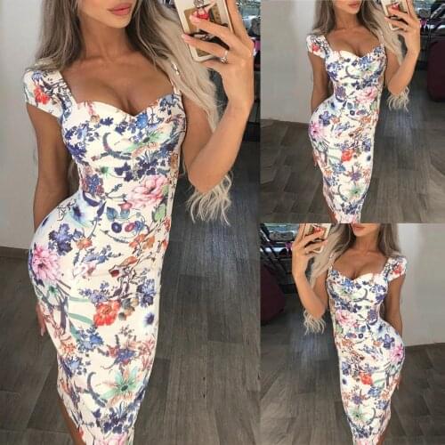 Women Robe Square Collar Sexy Low Lollar Slim Floral Pint Dresses Woman Elegant High Street Female Fashion Party Club Mini Dress