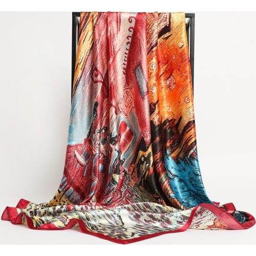 2021 New Headband Silk Shawl Satin Square Scarf For Women Retro Neckerchief Female Hair Bands Print Foulard Hijab Wraps Bandana