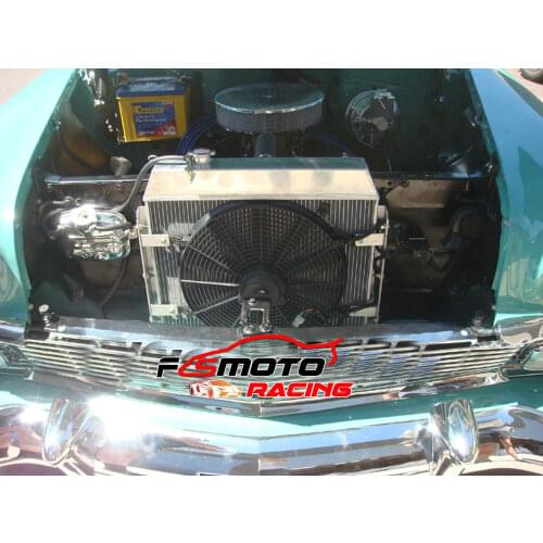 3 ROW Alum Radiator & FAN For Chevrolet Chevy Bel-Air V8 SBC with Trans Cooler Bel Air 1955 1956 1957 150/210 Biscayne/Chevelle