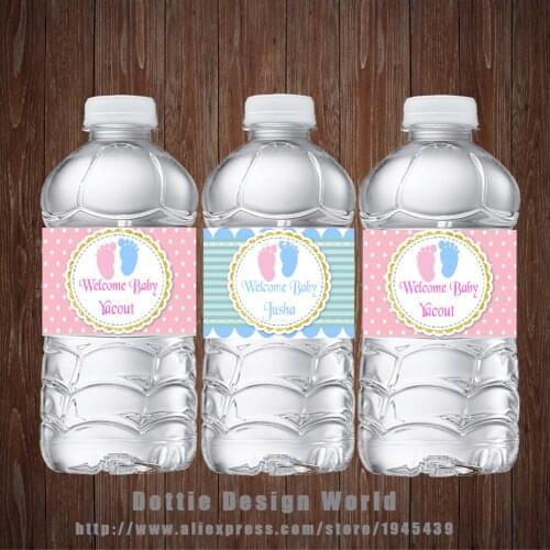 20 Pcs Custom Baby Feet Gender Reveal Water Bottle Wine Labels Candy Bar Wrapper Sticker Baby Shower Birthday Party Decoration