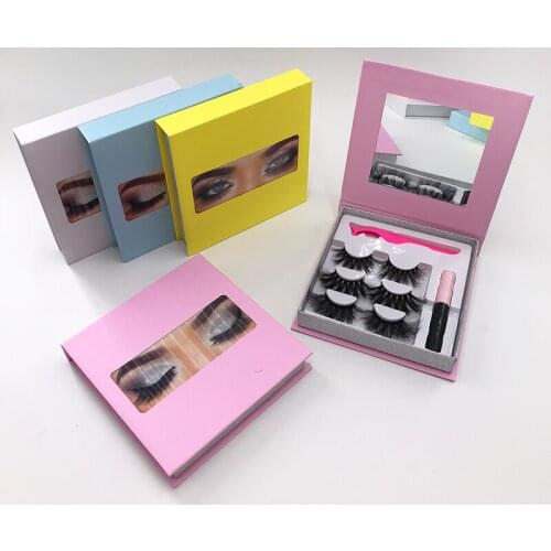 Custom Logo Eyelash Book with Waterproof Lash Glue 25mm Mink Lashes False Eyelashes Box