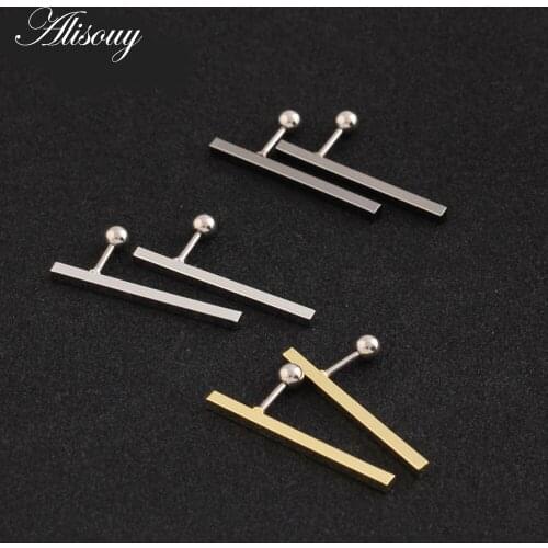 Alisouy 1 pair Simple Square Ear Piercings jewelry Tiny Studs for Lobe Tragus Steel cross 1-Shape Ear Plugs Barbell stud earring