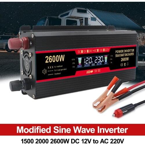 Car Solar DC 12V 24V 1500W 2000W 2600W LCD Display EU Socket Modified Sine Wave Adapter Dual 3.1A USB Power Inverter