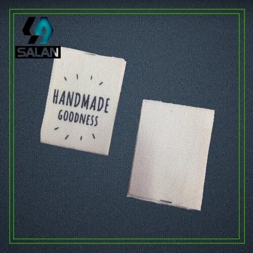 Stock hand made goodness printed Cotton tags Customized clothing labels Sewing Fabric centerfold tags custom handwork tag