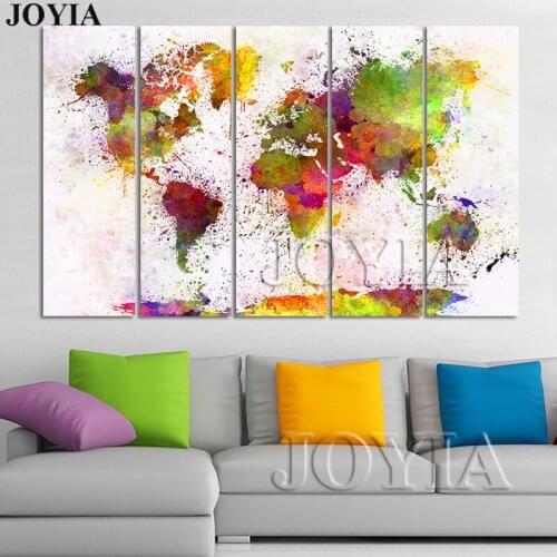 Large World Map Watercolor Canvas Painting Set Maps Canvas Wall Decor Art Pictures 1 Piece 3/4/5 Pieces No Frame Drop Shippping