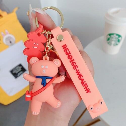 Korea Cute Hula Hoop Bear Doll Keychain Creative Backpack Dancing Bear Keyring Bag Charm Jewelry Holder Cartoon Resin Key Chain