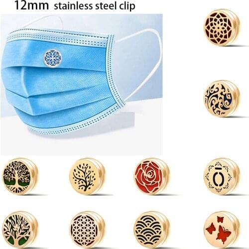 12mm Tree of Life Rose Gold Petal Essential Oil Diffuser Brooch Aromatherapy Locket Screw Stainless Steel Buckle Face Clip