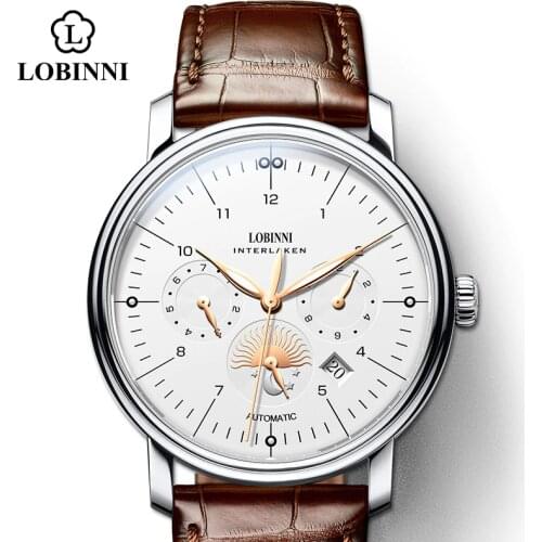Switzerland Lobinni Luxury Brand Seagull Mens Mechanical Watch Leather Business Automatic Men Watches Fashion часы мужские 2020