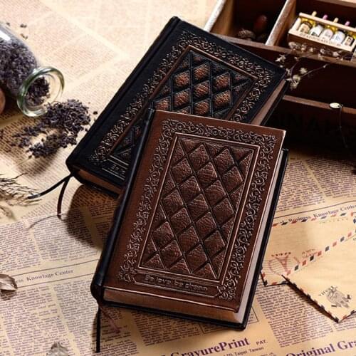 European Vintage Emboss Hardcover Notebook Luxury Leather Cover Black Gold Diary Journal Book Office School Stationery Supplies