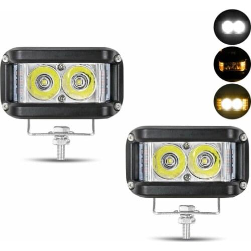 Fuleem 2PCS 4" LED Work Light Bar Cube Side Shooter Pod White and Amber Strobe Lamp SUV Truck For Off Road Motocycle