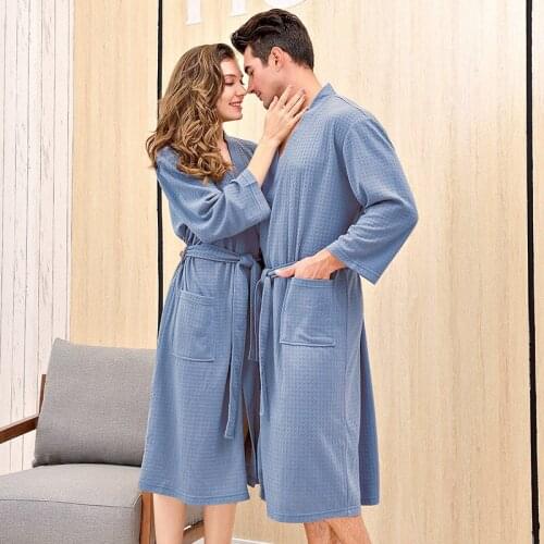 Autumn Winter Bath Robe Dressing Gown Men Women Waffle Water Absorption Quick-dry Sleepwear Bathrobe Nightgown Lovers Home Robes