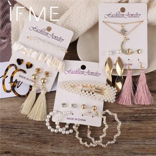 IF ME Bohemian Big Circle Pearl Tassel Drop Earrings Set For Women Vintage Acrylic Geometric Round Dangle Earring Jewelry New