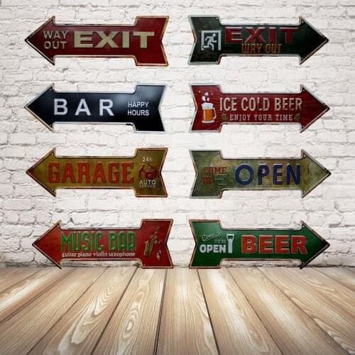 [ Kelly66 ] Open Coffee Beer Garage Bar Way Out Exit Tin Vintage Irregular Wall Art Decor Retro Iron Painting Sign DJ-01 45*15CM