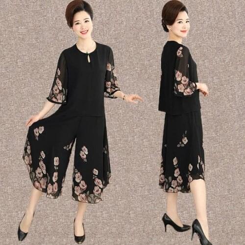 6XL Summer Short Skirts Suit Two Piece Set Middle Aged Woman Short Sleeve Oversized Floral Pattern Plus Size Vintage Mother Suit