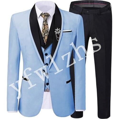 Handsome One Button Groomsmen Shawl Lapel Groom Tuxedos Wedding Dress Men Suits Blazer Prom Dinner (Jacket+Pants+Tie+Vest) A999