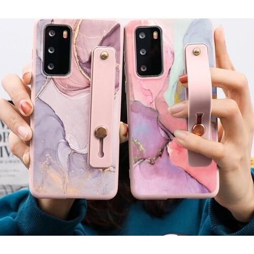 Marble Case For Huawei P30 P20 P40 Lite E P Smart 2021 Y7a Y7 Y6 Y9 Prime 2019 Honor 8X 9X 10 10i 20 Lite Pro Wrist Strap Funda