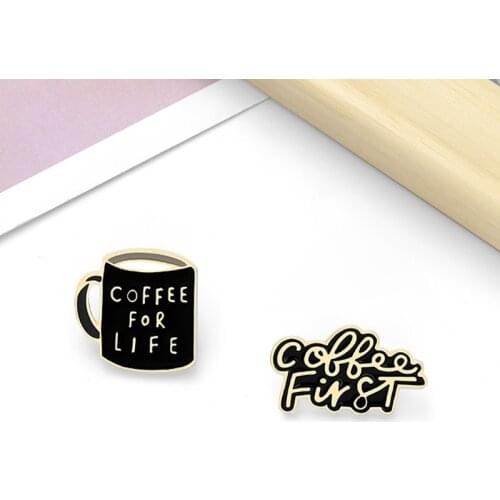 Cartoon creative coffee cup FUELED BY COFFEE modeling metal Brooch clothing bag accessories gifts for friends