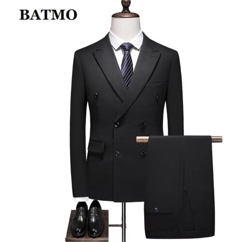 BATMO 2021 new arrival high quality double breasted suits men,male wedding dress,double slit 6030