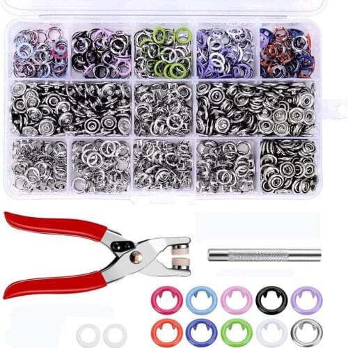 9.5mm 100/150/200 Sets 10 Colors Metal Sewing Buttons Prong Ring Press Studs Snap Fasteners+Clip Pliers,Fasteners for Clothing