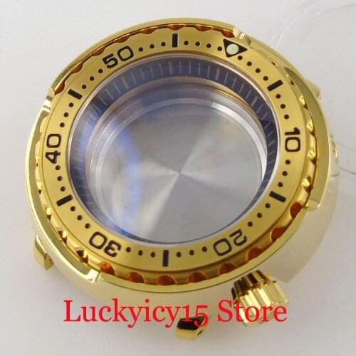 New Arrival 200M Waterproof Polished Yellow Gold 47mm Diver Automatic Watch Case fit NH35A NH36A Sapphire Crystal