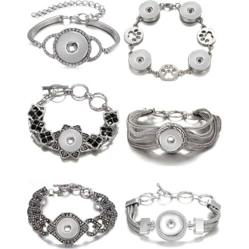 New Fashion Silver plated Chain Bracelets Metal Snap Bracelet Bangles Fit 18mm Snap Buttons DIY Snap Jewelry for Women