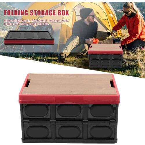 Plastic Collapsible Storage Box With Lid Folding Crate Organizer Dining Table And Coffee Table Rack For Outdoor Camping Picnic