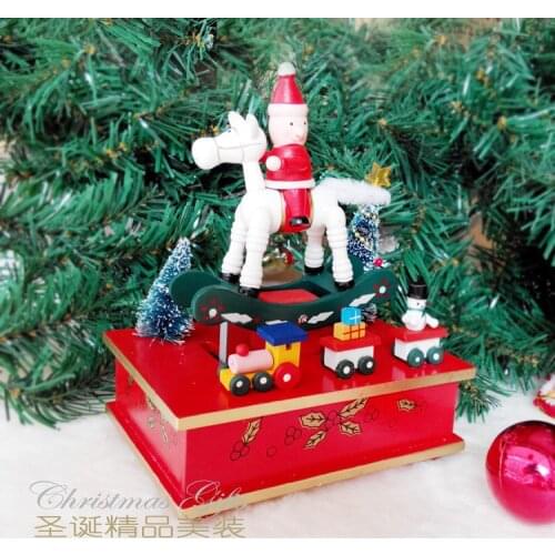 Christmas gift wooden rocking horse music box birthday holiday gift window decoration