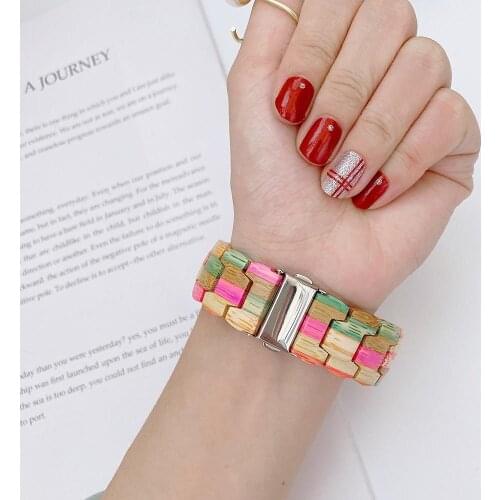 New Wooden Bead Strap For Apple Watch 1 2 3 4 5 6 Se Applicable iWatch Strap 38mm 40mm 42mm 44mm Fashion Bracelet Wristband