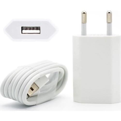 EU Plug Wall AC USB Charger For Apple iPhone 5 5S 5C 6 6S 7 For iPhone 8 Pin USB Charging Cable + Charger Adapter