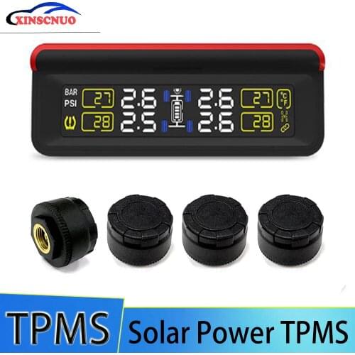 TPMS Car Tire Pressure Monitoring System LCD Display 4 External Sensors Auto Alarm System Solar Energy Diagnostic Tool