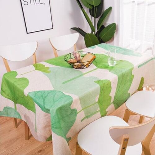 Lotus Leaf Waterproof Linen Tablecloth Home Kitchen Desk Decorative Nordic Tropical Plant Leaves Table Cover