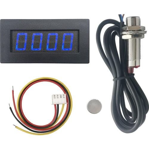 DC 12V Tachometer 4 Digital RPM Meter Blue LED Speed Meter+Hall Proximity Switch Sensor NPN