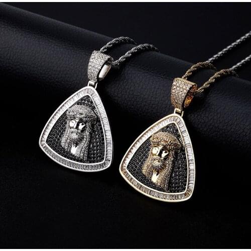 Hip Hop Bling Jesus Christ Figure Pendant Inlaid Zircon Iced Out Religious Jewelry For Christian Rapper Necklace Gift